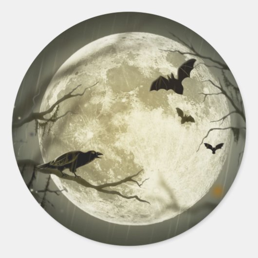 Spooky nacht maan boom herfst bestemming viering ronde sticker (Voorkant)