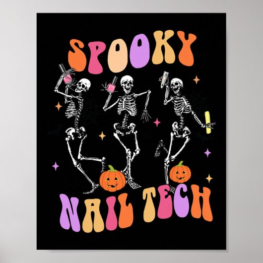 Spooky Nail Tech Fun Skelet Nail Tech Halloween Poster (Voorkant)