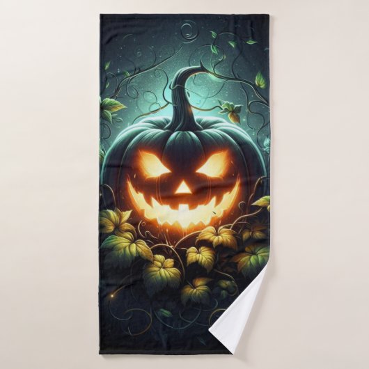 Spooky natuur gloeiende Halloween pompoen Badhanddoek (Badhanddoek)