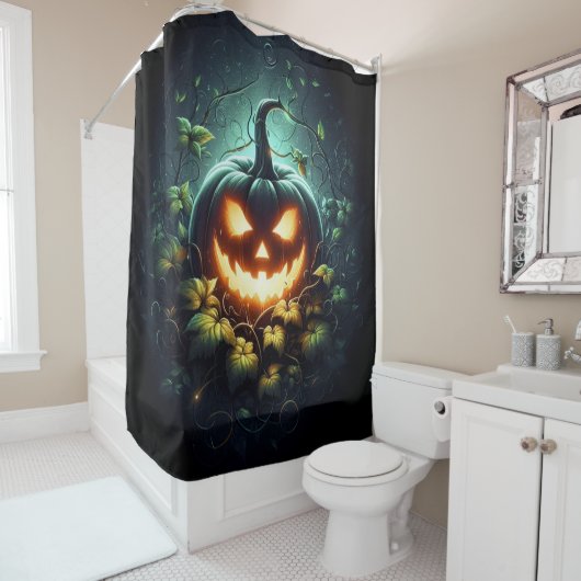 Spooky natuur gloeiende Halloween pompoen Douchegordijn (In situ)