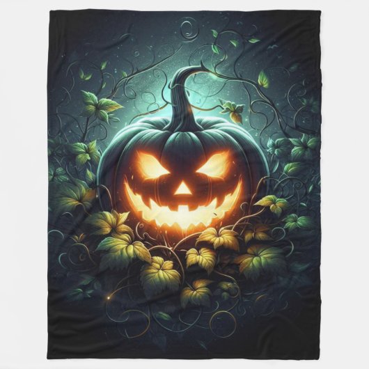 Spooky natuur gloeiende Halloween pompoen Fleece Deken (Voorkant)