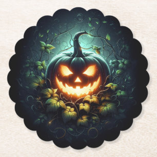 Spooky natuur gloeiende Halloween pompoen Kartonnen Onderzetters