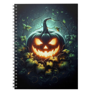 Spooky natuur gloeiende Halloween pompoen Notitieboek