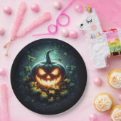 Spooky natuur gloeiende Halloween pompoen Papieren Bordje (Feest)