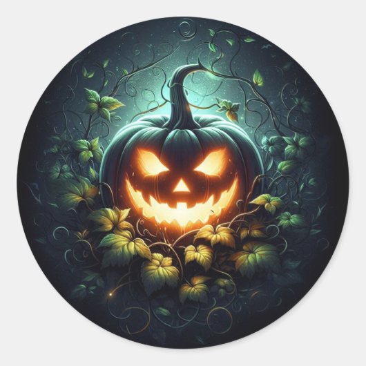 Spooky natuur gloeiende Halloween pompoen Ronde Sticker (Voorkant)
