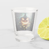 Spooky natuur gloeiende Halloween pompoen Shot Glas (Achterkant)