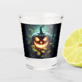 Spooky natuur gloeiende Halloween pompoen Shot Glas (Voorkant)