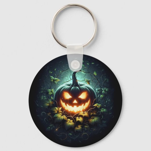 Spooky natuur gloeiende Halloween pompoen Sleutelhanger (Voorkant)