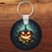 Spooky natuur gloeiende Halloween pompoen Sleutelhanger (Voorkant)
