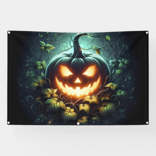 Spooky natuur gloeiende Halloween pompoen Spandoek (Horizontaal)