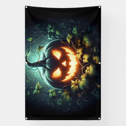 Spooky natuur gloeiende Halloween pompoen Spandoek (Verticaal)