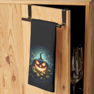 Spooky natuur gloeiende Halloween pompoen Theedoek