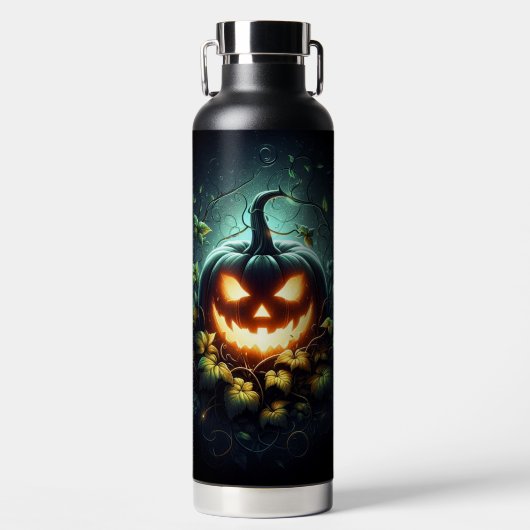 Spooky natuur gloeiende Halloween pompoen Waterfles (Voorkant)