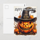 Spooky Nefarious Happy Halloween pompoen Briefkaart (Voorkant / Achterkant)