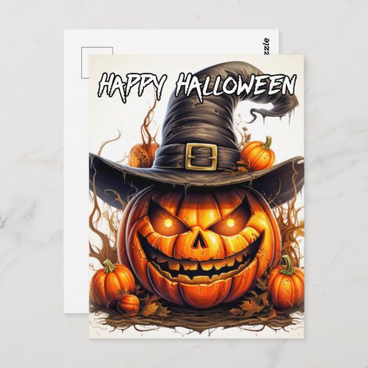 Spooky Nefarious Happy Halloween pompoen Briefkaart (Voorkant / Achterkant)