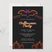 Spooky Neon Bat Pumpkin Halloween Party Kaart (Voorkant)