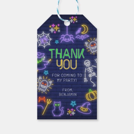 Spooky Neon elke leeftijd Halloween Verjaardag Cadeaulabel (Voorkant)