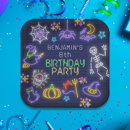 Spooky Neon elke leeftijd Halloween Verjaardag Papieren Bordje