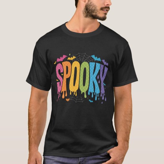 Spooky Neon Geruite Halloween Drip T-shirt (Voorkant)