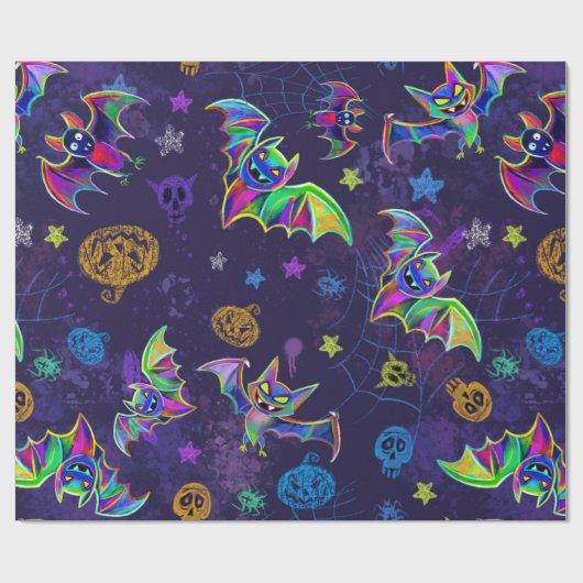 Spooky neon Halloween-ontwerp verslaat kleurrijke  Cadeaupapier (Vlak)
