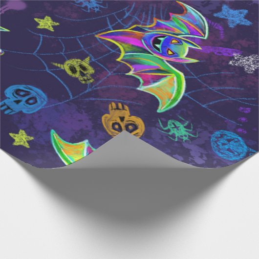 Spooky neon Halloween-ontwerp verslaat kleurrijke  Cadeaupapier (Hoek)