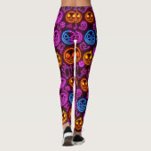 Spooky Neon Jack-o'-Lantern Halloween Blue Skulls Leggings (Achterkant)