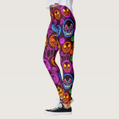Spooky Neon Jack-o'-Lantern Halloween Blue Skulls Leggings (Links)