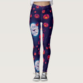 Spooky Neon Jack-o'-Lantern Halloween Night Scene Leggings (Voorkant)