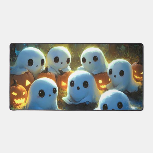 Spooky Night Cemetery Schattige Halloween Ghost Bureaumat (Voorkant)