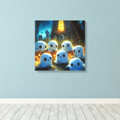 Spooky Night Cemetery Schattige Halloween Ghost Canvas Afdruk (Insitu (Houten vloer))