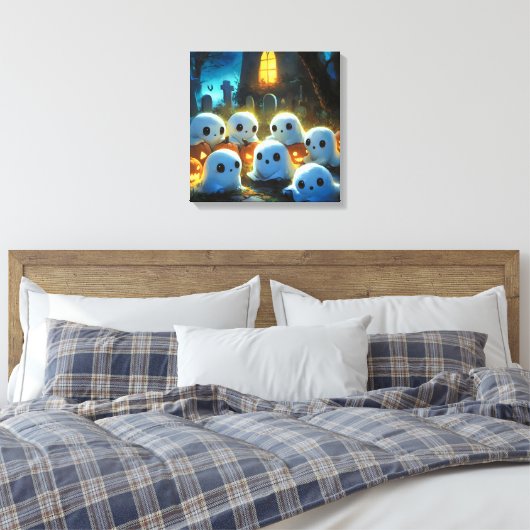 Spooky Night Cemetery Schattige Halloween Ghost Canvas Afdruk (Insitu (Slaapkamer))