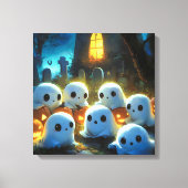 Spooky Night Cemetery Schattige Halloween Ghost Canvas Afdruk (Voorkant)