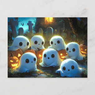 Spooky Night Cemetery Schattige Halloween Ghost Feestdagenkaart
