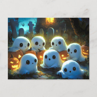 Spooky Night Cemetery Schattige Halloween Ghost Feestdagenkaart