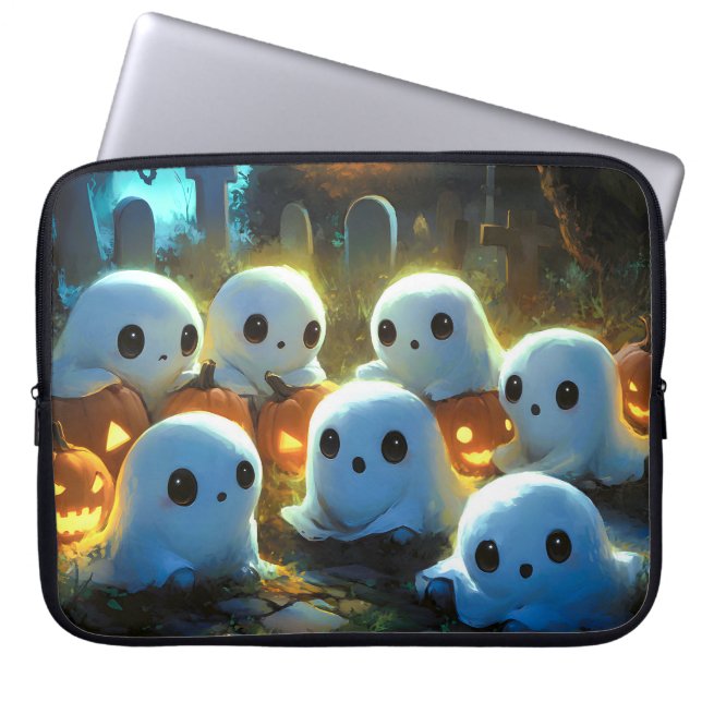 Spooky Night Cemetery Schattige Halloween Ghost Laptop Sleeve (Voorkant)