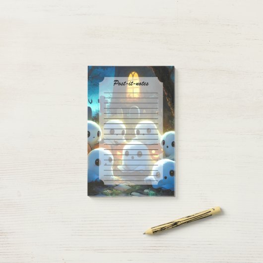 Spooky Night Cemetery Schattige Halloween Ghost Post-it® Notes (Op bureau)