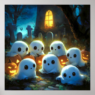 Spooky Night Cemetery Schattige Halloween Ghost Poster