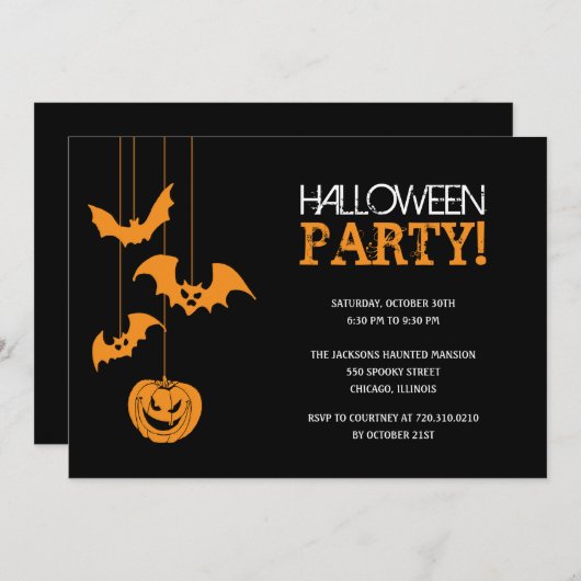 Spooky Night Halloween Party Invitation Kaart (Voorkant / Achterkant)