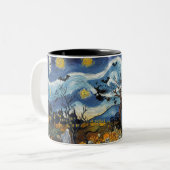 Spooky Night-Halloween spookachtige schedel spookh Tweekleurige Koffiemok (Voorkant links)