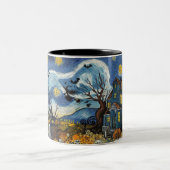 Spooky Night-Halloween spookachtige schedel spookh Tweekleurige Koffiemok (Center)