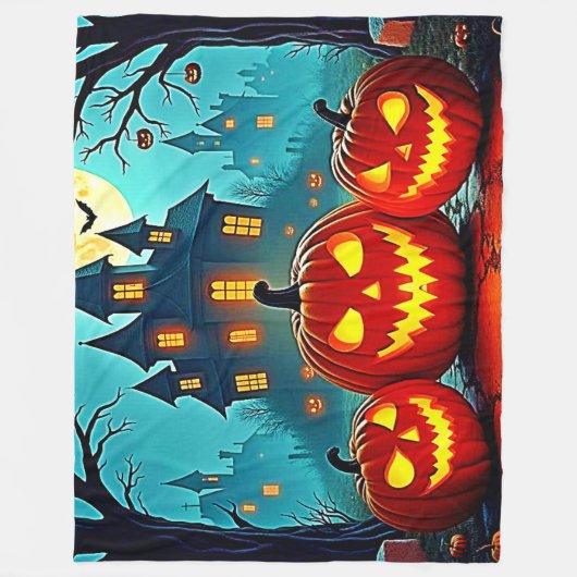  Spooky Night Haunted House Thrills Fleece Deken (Voorkant)