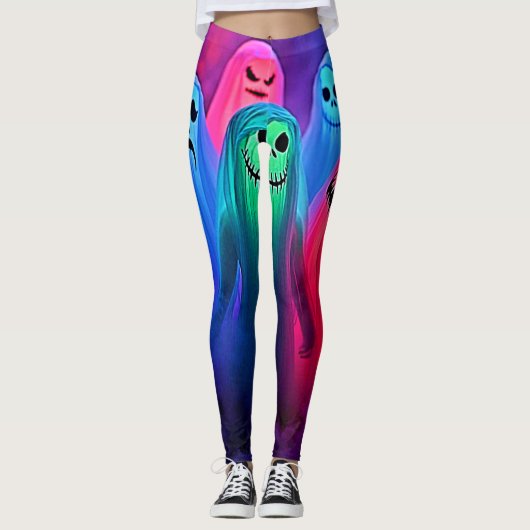 Spooky Night of Colorful Ghosts Design Leggings (Voorkant)