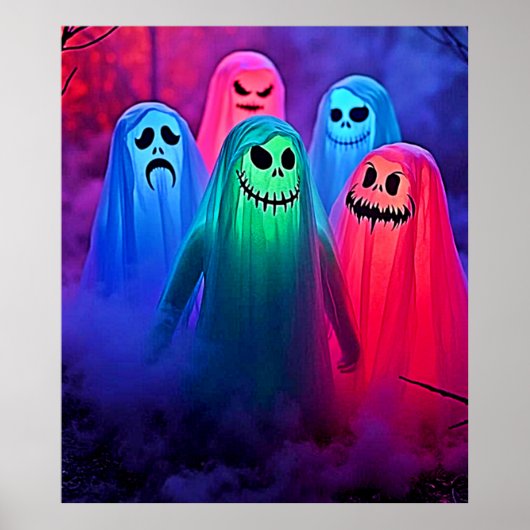 Spooky Night of Colorful Ghosts Design Poster (Voorkant)