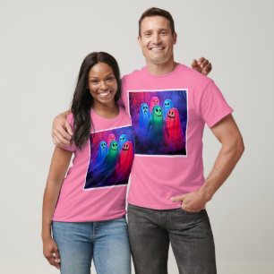 Spooky Night of Colorful Ghosts Design T-shirt