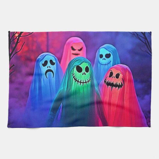 Spooky Night of Colorful Ghosts Design Theedoek (Horizontaal)