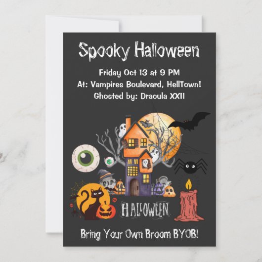 Spooky Night of Horror Halloween Party Invitation Kaart (Voorkant)