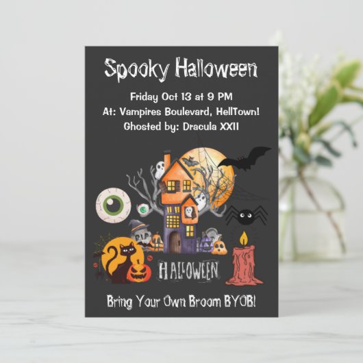 Spooky Night of Horror Halloween Party Invitation Kaart (Staand voorkant)