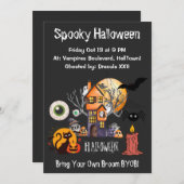 Spooky Night of Horror Halloween Party Invitation Kaart (Voorkant / Achterkant)