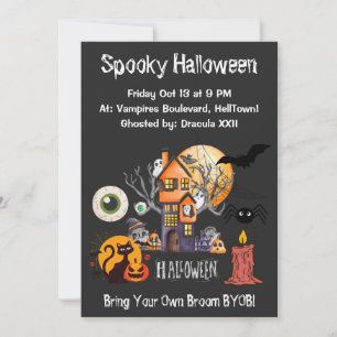 Spooky Night of Horror Halloween Party Invitation Kaart