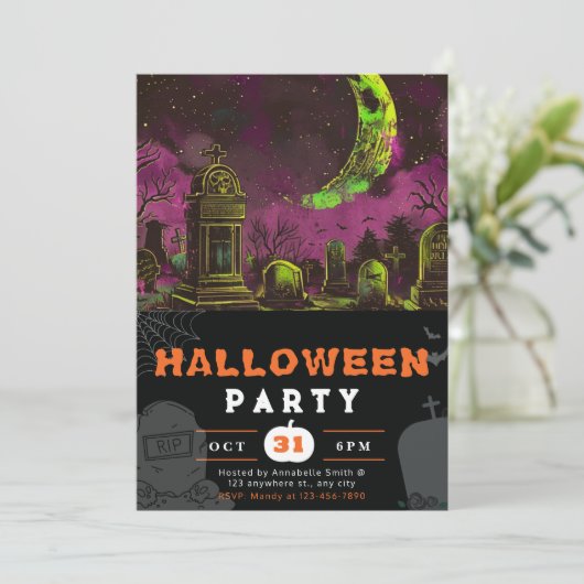 Spooky Night Sky Crescent Moon Halloween Kaart (Staand voorkant)